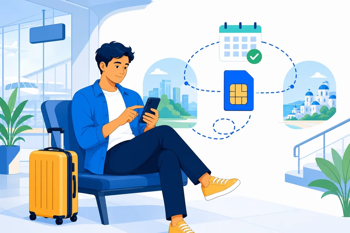 旅行者通过手机管理月付 eSIM 续订、有效期和多次出行